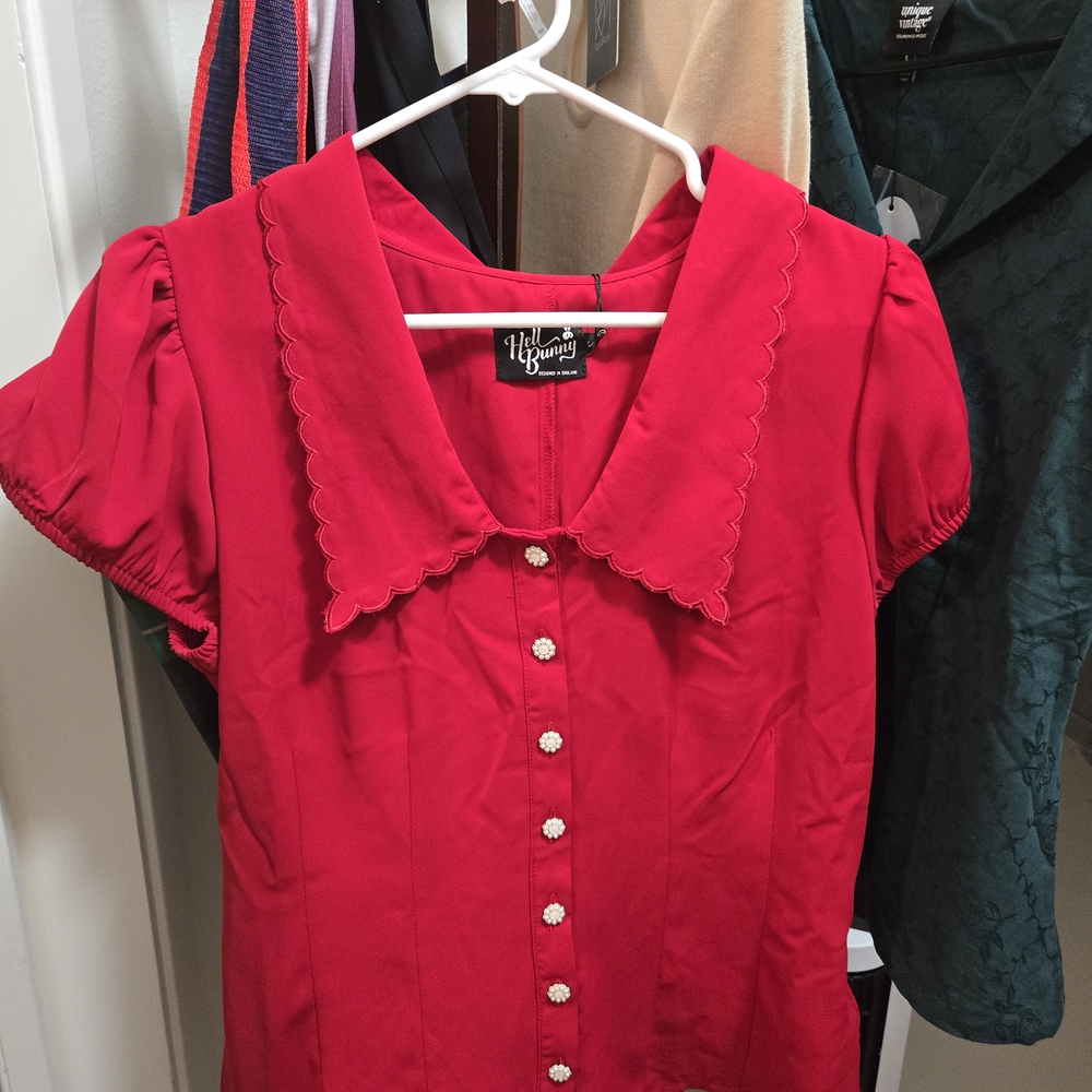 Hell Bunny Cherry Red Scalloped Blouse - Picture 6 of 6